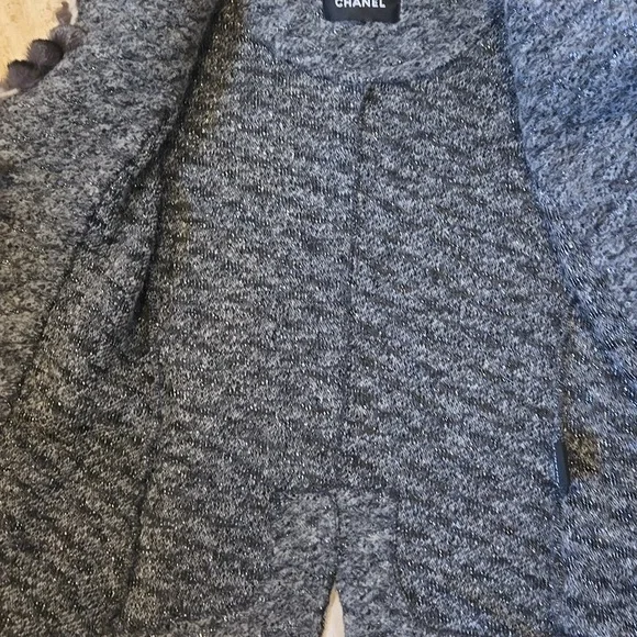 RARE Gray Metallic Accent Cardigan Sweater with Feather Accent Trim - Picture 12 of 16